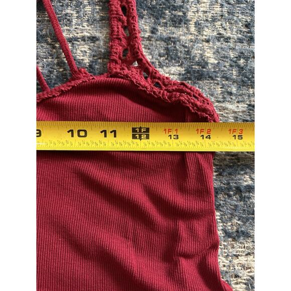 Forever 21 Tank Top Crochet Trim Strappy Back Red Sz.Small Y2K Long Length Boho - Picture 7 of 7